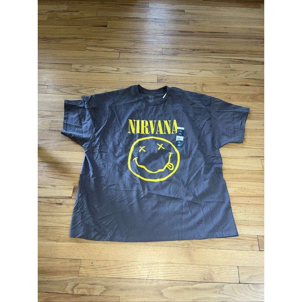 NWT Nirvana  T-Shirt Blue Happy Smiley Face Kurt Cobain 2015 Repop Tee Size 3xl
